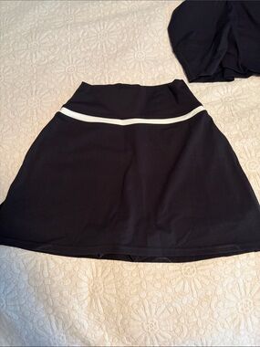 Black Circle Skirt with White Waist Trim - Women's Skater Skirt